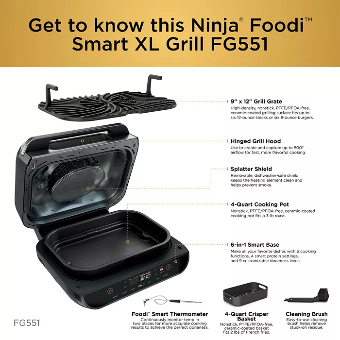 Ninja Foodi Smart XL 6 in 1 Indoor Grill with Air Fryer, Roast, Bake, Dehydrate, Broil, and Smart Cook System - Image 7