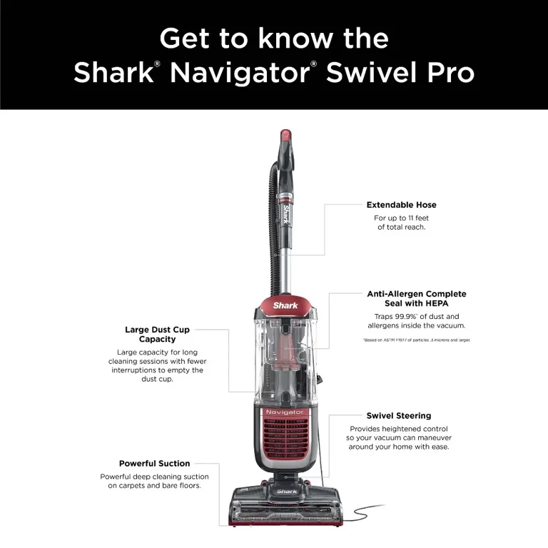 Shark Navigator Swivel Pro Upright Vacuum NV181 12" Cleaning Path Red - Image 3